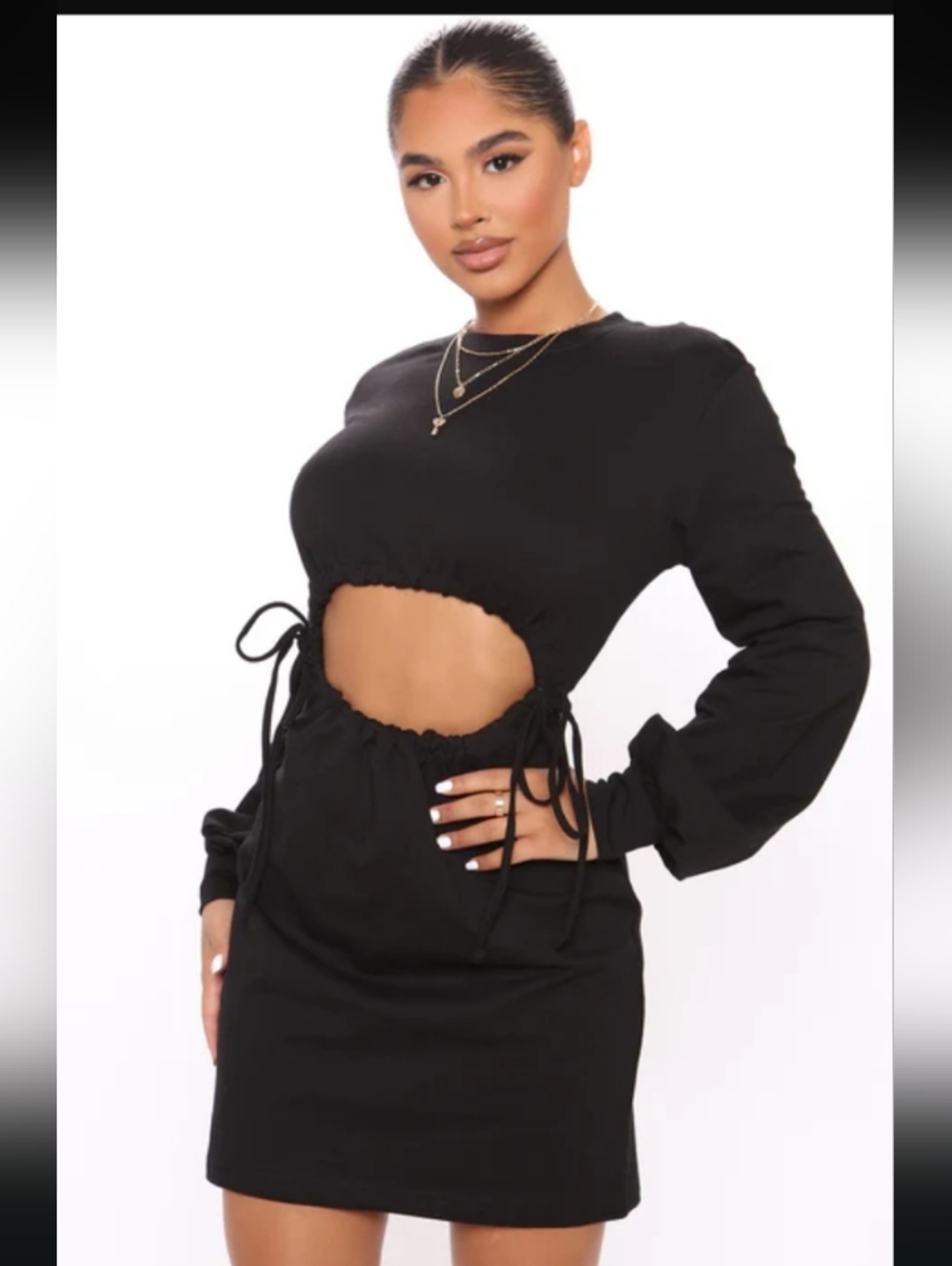 Discreet-Cutout Drawstring Crop Dress (Black 🖤)-1X